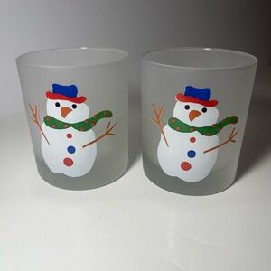 White Frosted Snowman Glass Tumblers – Made in France (Set of 2)